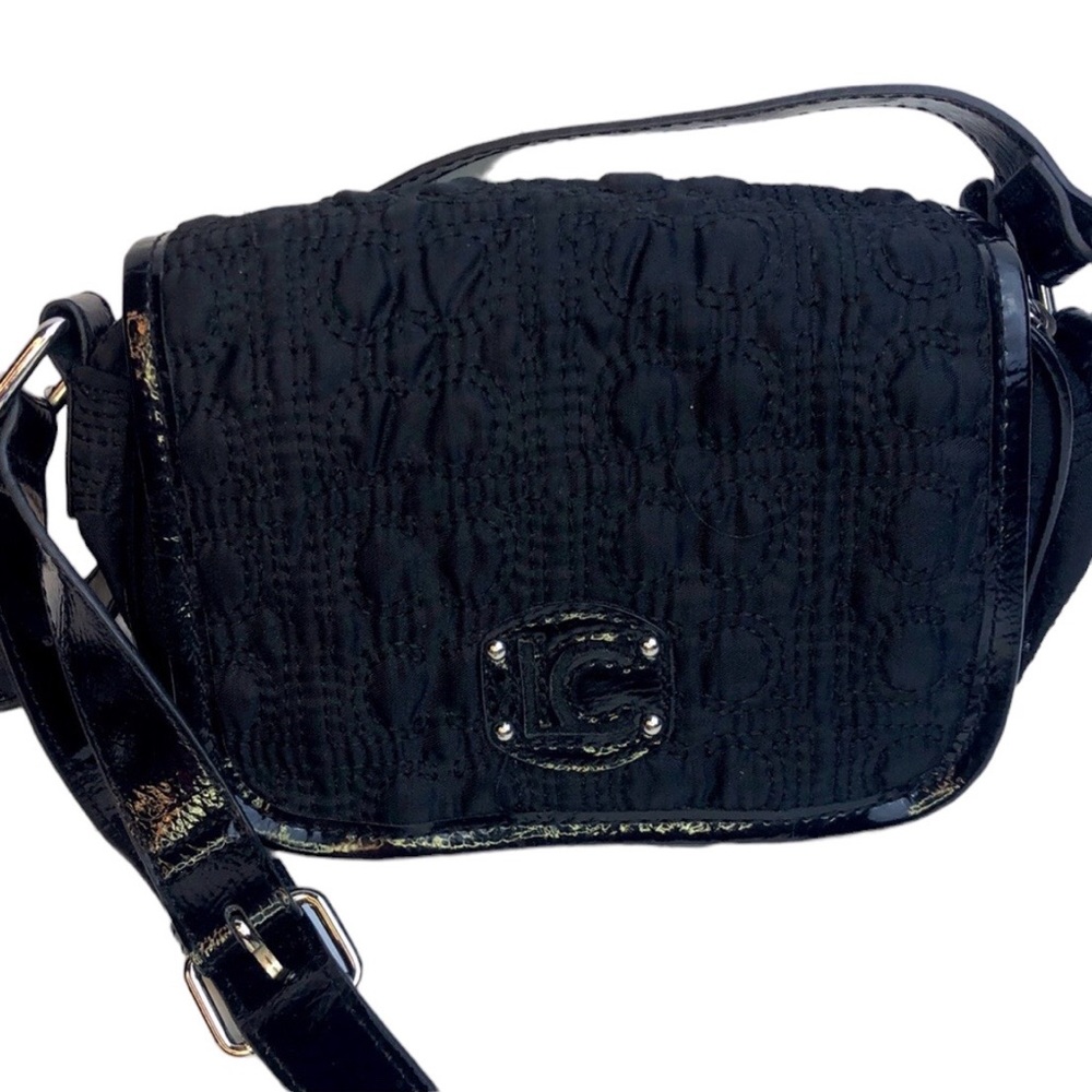 Vintage Liz Claiborne Black Quilted Stitched Small Crossbody Purse 8 inch